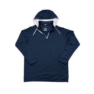Swannies Golf Hoodie Women 2XL Navy Blue Floral Hood Quarter Zip Pullover